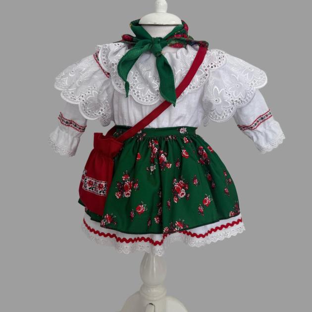 Rochiță cu Motive Românești - Verde Florală