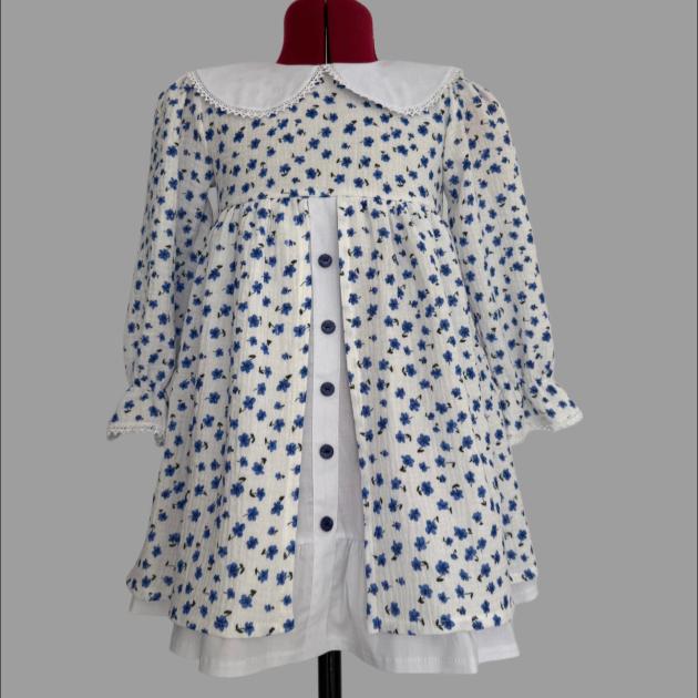 Rochiță Albă cu Floricele Albastre