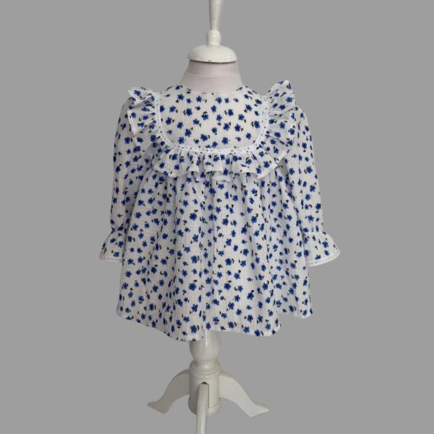 Rochiță cu Volane și Floricele Albastre