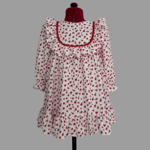 Rochiță Lungă cu Volane și Trandafirași Roșii